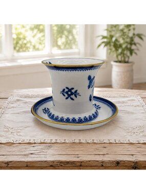 Sode Gloucester Blue and White Floral Cup Saucer England Vintage